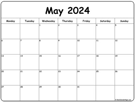 may 2023 calendar monday start